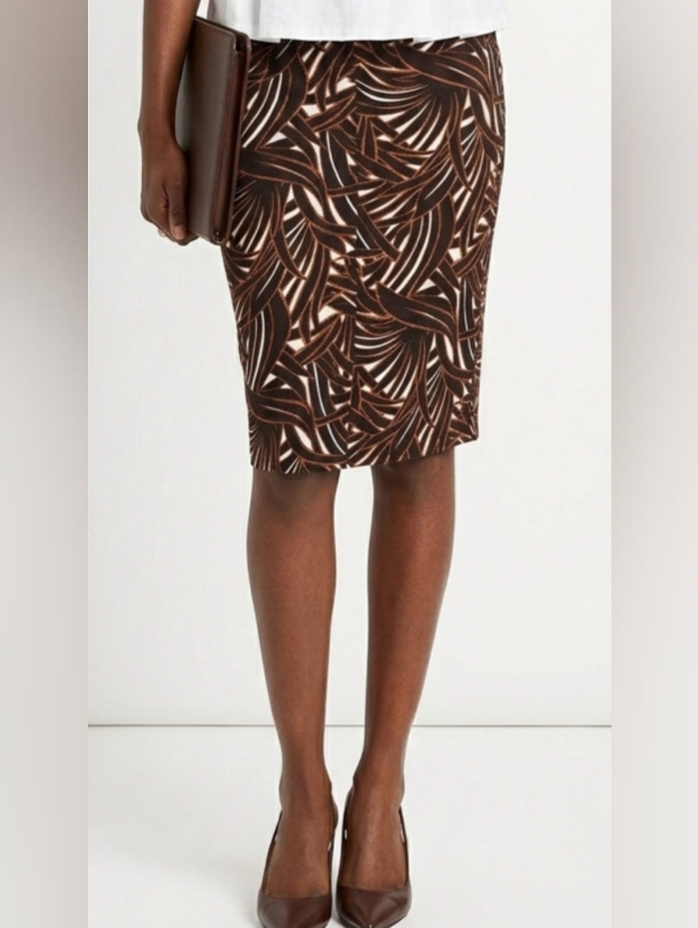 Ann Taylor Leaf Print Pencil Skirt Brown Tan Tropical Office Work Career Summer